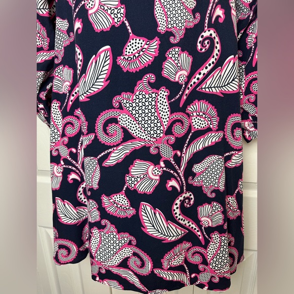 CROWN & IVY Ruffle Neck Cold Shoulder Dress Navy Blue Pink White Floral Paisley - Picture 5 of 13